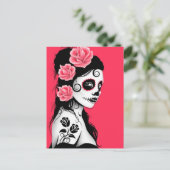 Carte Postale Jour de la fille crâne de sucre mort - rose (Debout devant)