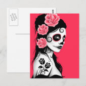 Carte Postale Jour de la fille crâne de sucre mort - rose (Devant / Derrière)