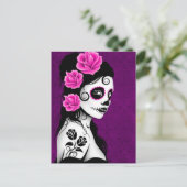 Carte Postale Jour de la fille crâne de sucre mort - violet (Debout devant)