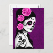 Carte Postale Jour de la fille crâne de sucre mort - violet (Devant / Derrière)