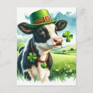 Carte Postale Jour de la Saint-Patrick adorable vache aquarelle 