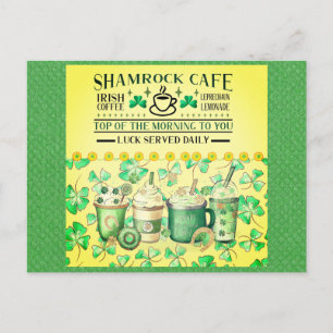Carte Postale Jour de la Saint Patrick Green Shamrock Irish Cafe