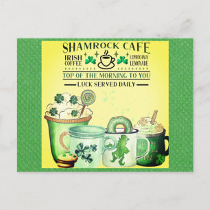 Carte Postale Jour de la Saint Patrick Green Shamrock Irish Cafe