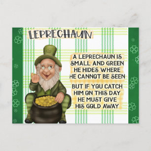 Carte Postale Jour de la Saint Patrick irlandais Leprechaun poèm
