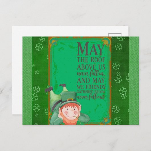 Carte Postale Jour de la Saint-Patrick Leprechaun irlandais Trèf (Devant / Derrière)