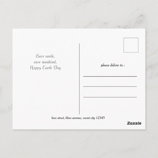 Carte Postale jour de la terre tous les jours, allez vert, Sauve (Dos)