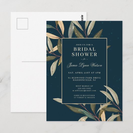 Carte Postale Jour de mariage | Feuilles d'hiver (Devant / Derrière)