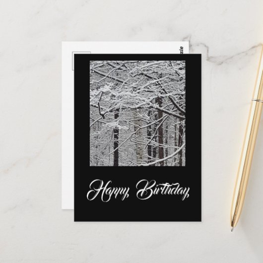 Carte Postale Jour de naissance en hiver (Devant/Arrière en situation)