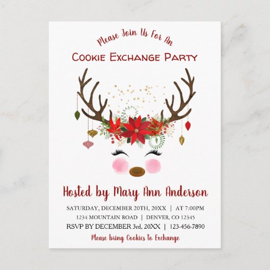 Carte Postale Jour d'échange de biscuits de Noël à Reindeer (Devant)