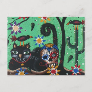 Carte Postale Jour Des Morts, Crânes À Sucre, Chat Noir, Par Lor