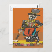 Carte Postale Jour des morts Skelton et Chat (Devant / Derrière)