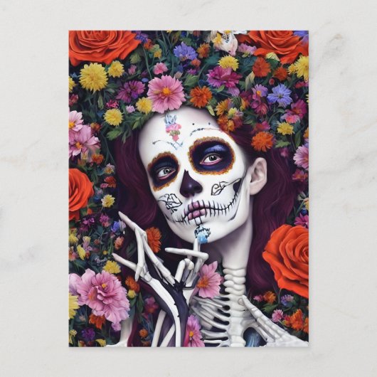 Carte Postale Jour des morts squelettes de fleurs (Devant)