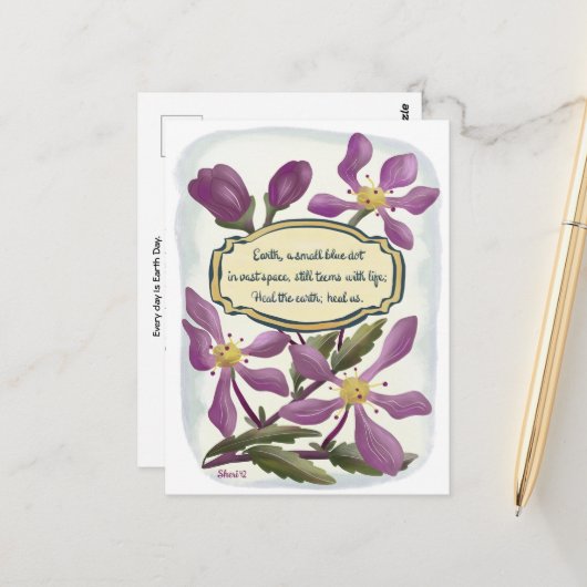 Carte Postale Jour des terres : Les fleurs de pommes de crabe à (Devant/Arrière en situation)