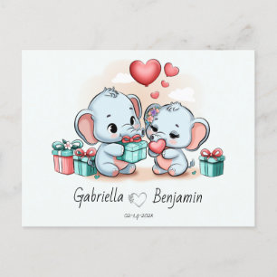 Carte Postale Jour des Valentines du Coeur de l'Eléphant Cartoon