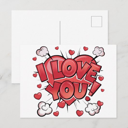 Carte Postale Jour des Valentines Pop Art (Devant / Derrière)