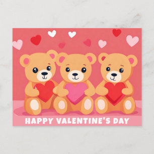 Carte Postale Jour des Valentines Teddy Ours Coeur rose rouge