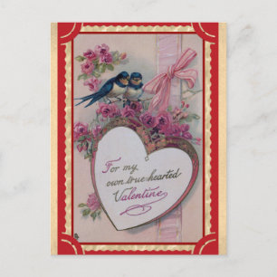 Carte Postale Jour des Valentines Vintages Coeur Oiseau floral