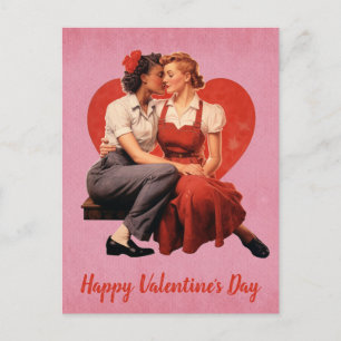 Carte Postale Jour des Valentines vintages Couple lesbien