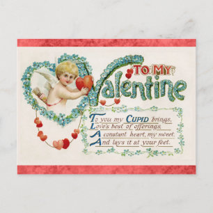 Carte Postale Jour des Valentines vintages Poème victorien Cupid