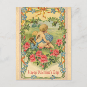 Carte Postale Jour des Valentines vintages Victorian Cupid Flora