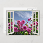 Carte Postale Jour d'été, Dahlias en fleurs (Devant / Derrière)