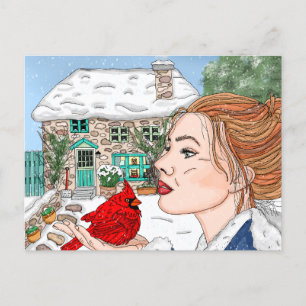 Carte Postale Jour d'hiver tiré à la main, chalet anglais