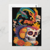 Carte Postale Jour Du Crâne Mort Avec Dragon Et Phoenix (Devant / Derrière)