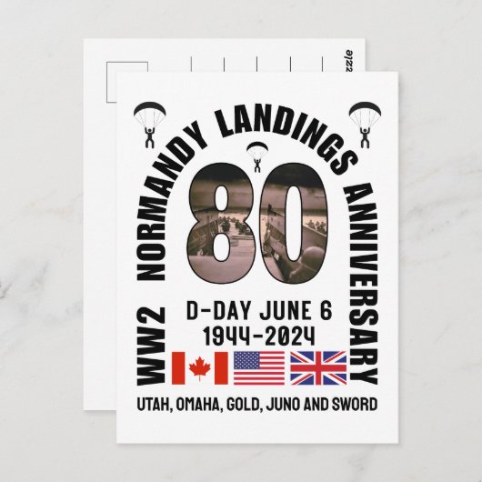 Carte Postale JOUR-J DÉBARQUEMENT DE NORMANDIE WW2 80e ANNIVERSA (Devant / Derrière)