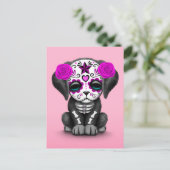 Carte Postale Jour mignon violet du chien chiot mort rose (Debout devant)