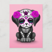 Carte Postale Jour mignon violet du chien chiot mort rose (Devant)