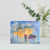 Carte Postale Jour pluvieux rouge parapluie romantique couple ma (Debout devant)