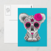 Carte Postale Jour rose de la mort crâne sucre bébé Koala (Devant / Derrière)