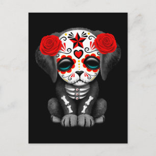 Carte Postale Jour rouge mignon du chien chiot mort Noir