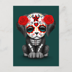 Carte Postale Jour rouge mignon du chien chiot mort Turquoise