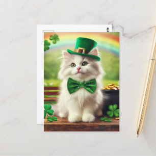 Carte Postale Jour Saint-Patricks Chaton Arc-en-ciel Pot d'or