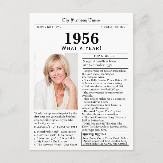 Carte Postale Journal de naissance 1956  (Devant)