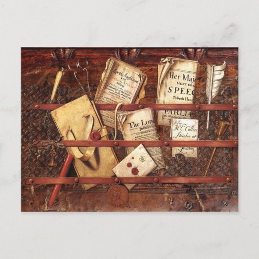 Carte Postale Journaux, lettres et instruments d'écriture (Devant)