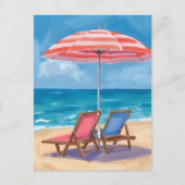 Carte Postale Journée de plage à Cape Cod | Océan aquarelle MA (Devant)
