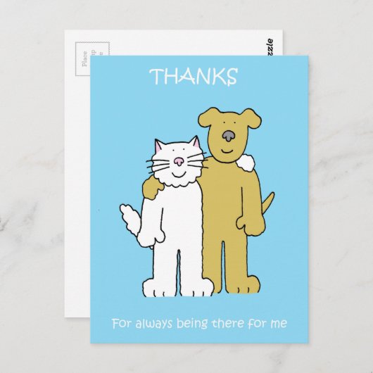 Carte Postale Journée des meilleurs amis 8 juin Cartoon Chat et (Devant / Derrière)
