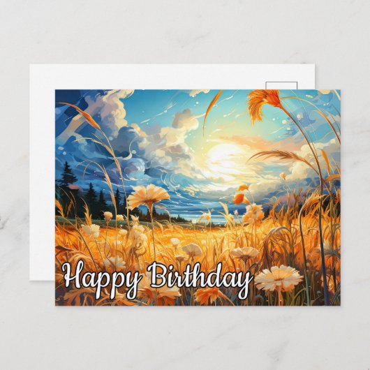 Carte Postale Journée Ensoleillée Dans La Prairie | Joyeux Anniv (Devant / Derrière)