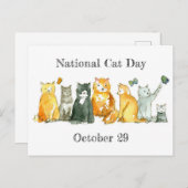 Carte Postale Journée nationale du chat 29 octobre Chat calico S (Devant / Derrière)
