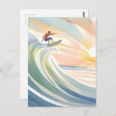 Carte Postale Jours de surf | Aquarelle du Surf Ocean Wave (Devant / Derrière)