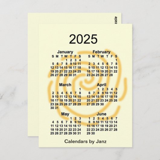 Carte Postale Jours ensoleillés 2025 6 Mois Mini Calendrier par (Devant / Derrière)
