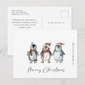 Carte Postale Jours fériés de Noël des pingouins de Père Noël (Devant / Derrière)