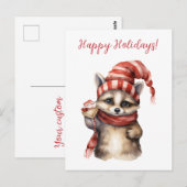 Carte Postale Jovely Happy Holidays Racoon Aquarelle (Devant / Derrière)