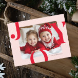 Carte Postale JOY Christmas Photo | Famille moderne rouge et ros<br><div class="desc">Partagez la magie de la saison avec cette carte photo JOY Christmas. Doté d'une typographie rouge audacieuse sur un cadre rose vif, ce design moderne met en valeur votre photo de famille préférée. Parfait pour les parents, les enfants et les grands-parents, cette carte joyeuse apporte chaleur et charme festif. Personnalisez...</div>
