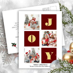 Carte Postale JOY Elegant Gold Snowflakes Modern Script Photo