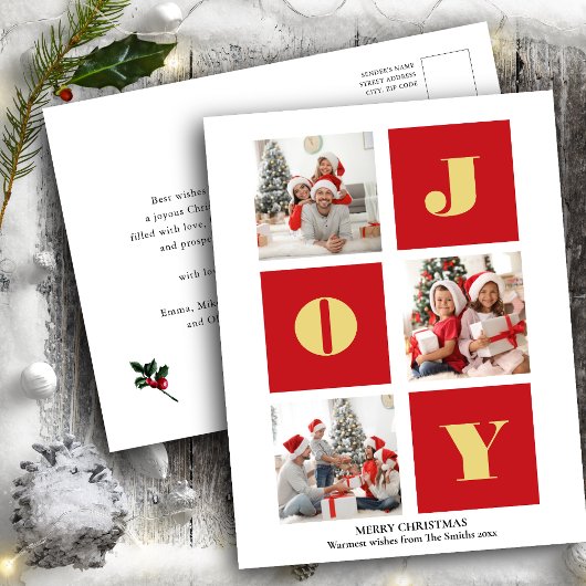 Carte Postale JOY Elegant Gold Snowflakes Modern Script Photo