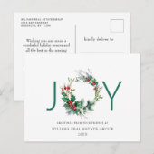 Carte Postale Joy Festive Holly Berry voeux Noël (Devant / Derrière)