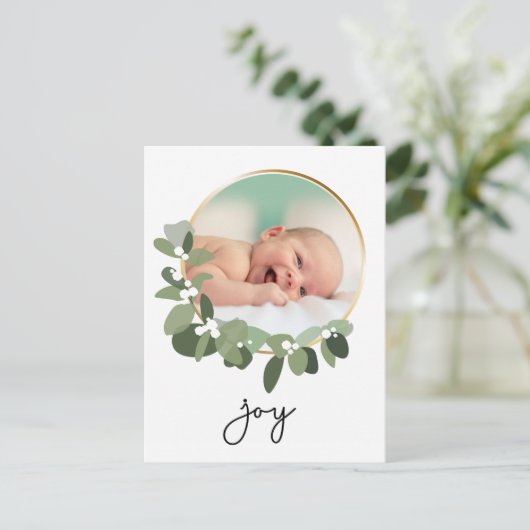 Carte Postale Joy Gold Wreath Baby Photo Noël (Debout devant)
